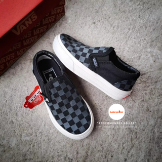 Vans Slip On KIDS รองเท้าเด็ก Black Pewter (ถุงเท้าหมากรุก) นําเข้า พรีเมี่ยม ผ้าใบ ด้านบน วาฟเฟิล DT ดอกยางพื้นรองเท้าชั้นนอก หมากฝรั่ง กันลื่น ผลิตในประเทศจีน ราคา