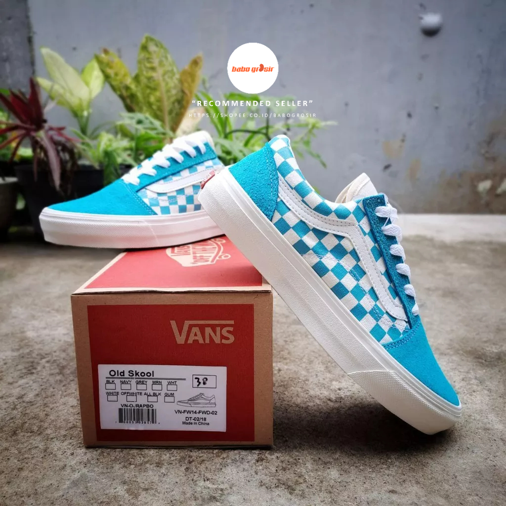 รองเท้าผ้าใบ-สําหรับผู้หญิง-vans-oldskool-checkerboard-tosca-premium-นําเข้าจากจีน-ป้ายแท็ก-หนังกลับ-ผ้าใบ-วาฟเฟิล-dt-กันลื่น-ผลิตในจีน