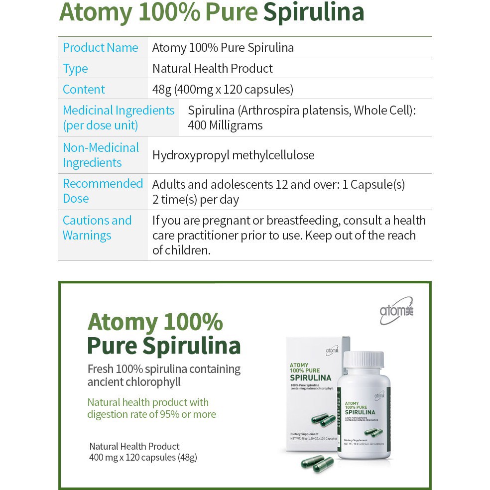 atomy-pure-spirulina-อาหารเสริมเพื่อสุขภาพ-100-400-มก-x-120-แคปซูล
