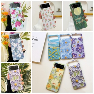 เคสโทรศัพท์มือถือแบบแข็ง พับได้ กันกระแทก ลายดอกไม้ สําหรับ Samsung Galaxy Z Flip 3 Z Flip 4