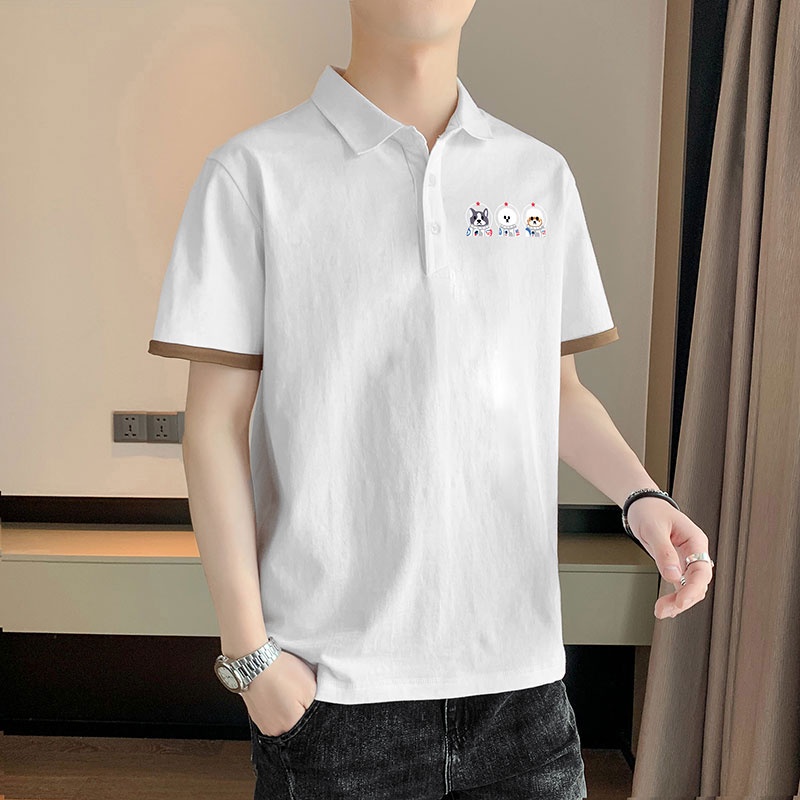 เสื้อโปโลแขนสั้นลําลอง-คอปก-แฟชั่นฤดูร้อน-สไตล์เกาหลี-สําหรับผู้ชาย