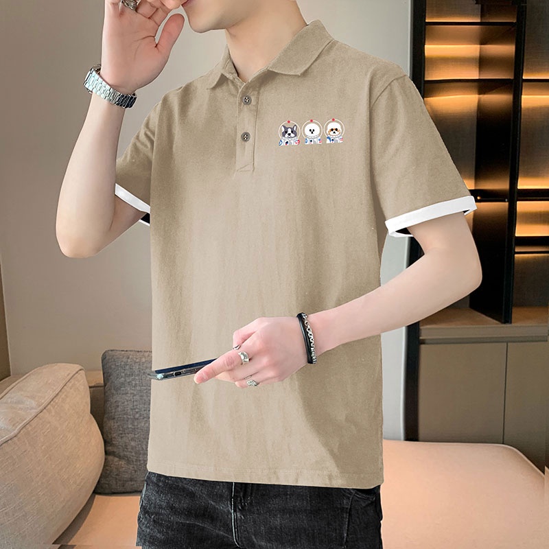เสื้อโปโลแขนสั้นลําลอง-คอปก-แฟชั่นฤดูร้อน-สไตล์เกาหลี-สําหรับผู้ชาย