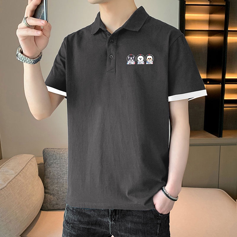 เสื้อโปโลแขนสั้นลําลอง-คอปก-แฟชั่นฤดูร้อน-สไตล์เกาหลี-สําหรับผู้ชาย