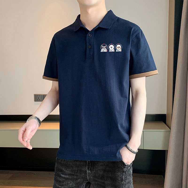 เสื้อโปโลแขนสั้นลําลอง-คอปก-แฟชั่นฤดูร้อน-สไตล์เกาหลี-สําหรับผู้ชาย