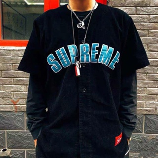 เสื้อคาร์ดิแกนเบสบอล แขนสั้น ปักลายตัวอักษร Bieber Supreme สไตล์ฮิปฮอป