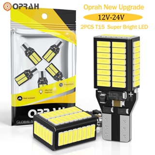 Oprah ไฟท้ายรถยนต์ LED 50 ดวง T15 W16W พลังงานสูง 4014SMD สีขาว 6000K 12-24V 2 ชิ้น