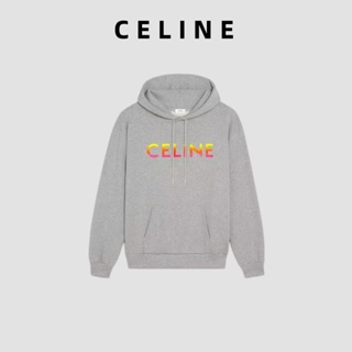 Celine ใหม่ เสื้อกันหนาว มีฮู้ด ผ้าฝ้าย พิมพ์ลายโลโก้ตัวอักษร ไล่โทนสี
