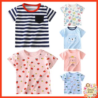 พร้อมส่ง เสื้อยืดแขนสั้น ผ้าฝ้าย พิมพ์ลายการ์ตูน แฟชั่นฤดูร้อน สําหรับเด็กวัยหัดเดิน 1-6 ปี