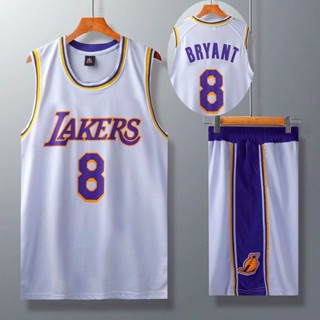 ✎✧ↂเสื้อผ้าบอล Lakers Kobe Bryant เบอร์ 8 ชุดบาสเก็ตบอลชุดเด็กโตเสื้อผ้าฝึกซ้อมกีฬาที่กำหนดเองนักเรียนมัธยมต้นเยาวชนเสื้