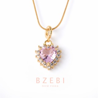 BZEBI สร้อยคอ จี้รูปหัวใจ ประดับเพชรเทียม 18k โซ่ สแตนเลส ทองคำแท้ คอทอง อิตาลี่แท้ ทอง สร้อยคอผู้หญิง 946n