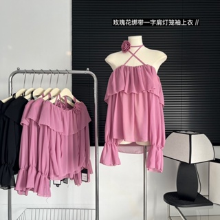 Bdjone-เสื้อเชิ้ต ผ้าชีฟอง เปิดไหล่ข้างเดียว สไตล์เกาหลี เรโทร แฟชั่นฤดูร้อน สําหรับผู้หญิง 2023