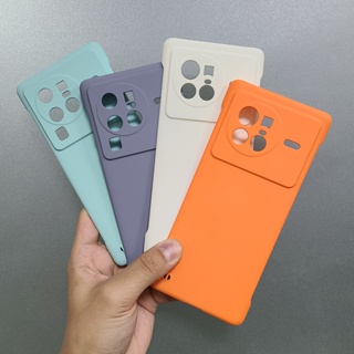 เคส vivo X80 X70 Pro X60 X50 สีพื้น ไร้ขอบ สัมผัสคล้ายโลหะเปล่า เคสโทรศัพท์ แบบบางเฉียบ