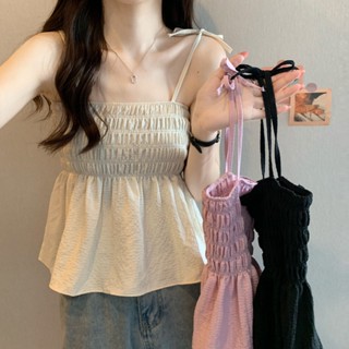 ฝรั่งเศส หวาน ริมทะเล เสื้อกล้าม สายเดี่ยว ขนาดเล็ก ผู้หญิง การจับคู่ภายใน ฤดูร้อน แสดงผอม รุ่นสั้น สีน้ำเงิน ท็อปส์ซู-SH2433