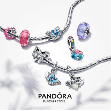 pandora-จี้รูปผีเสื้อ-สีฟ้า-และคําคม-แบบห้อยคู่