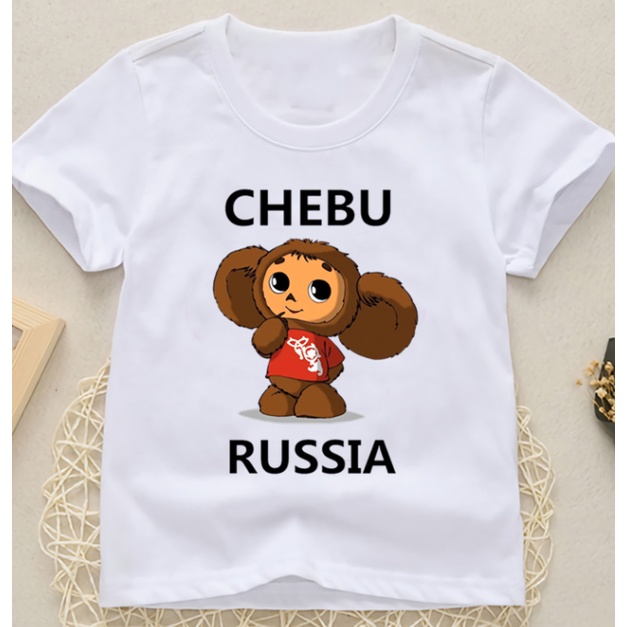 เสื้อยืดแขนสั้น-พิมพ์ลายการ์ตูน-cheburashka-สีขาว-แฟชั่นฤดูร้อน-สําหรับเด็กผู้ชาย-และเด็กผู้หญิง