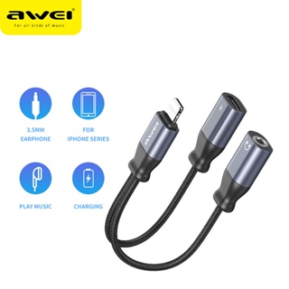 Awei Cl-73 Light-ning Cable To 3.5 Mm Earphone Jack 2 In 1 Aux Headset Adapter