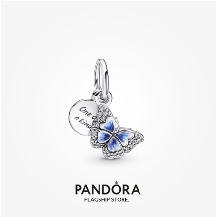 pandora-จี้รูปผีเสื้อ-สีฟ้า-และคําคม-แบบห้อยคู่