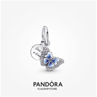 Pandora จี้รูปผีเสื้อ สีฟ้า และคําคม แบบห้อยคู่