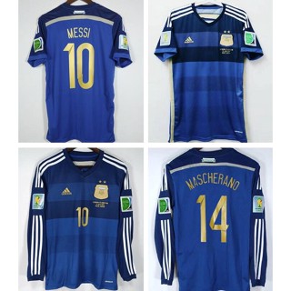 เสื้อกีฬาแขนสั้น ลายทีมชาติฟุตบอล Argentina 2014 Jersey Football World Cup ชุดเยือน สไตล์เรโทร คลาสสิก