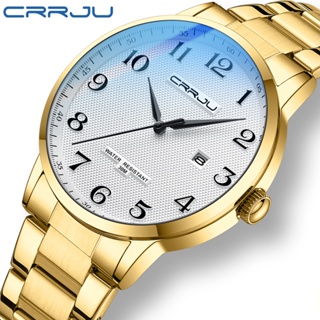 Crrju นาฬิกาข้อมือควอตซ์แฟชั่น สายแสตนเลส กันน้ํา หรูหรา สไตล์นักธุรกิจ สําหรับผู้ชาย 5009 X