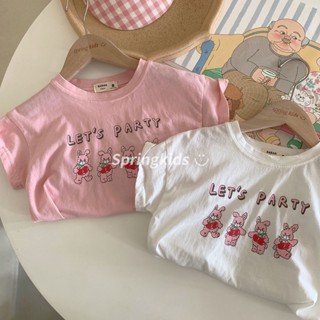 พร้อมส่ง ขายดี เสื้อยืดแขนสั้น ผ้าฝ้าย 100% พิมพ์ลายกระต่ายน่ารัก สไตล์เกาหลี ญี่ปุ่น แฟชั่นฤดูร้อน สําหรับเด็กผู้ชาย และเด็กผู้หญิง