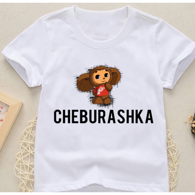 เสื้อยืดแขนสั้น-พิมพ์ลายการ์ตูน-cheburashka-สีขาว-แฟชั่นฤดูร้อน-สําหรับเด็กผู้ชาย-และเด็กผู้หญิง