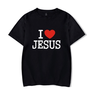 I Love JESUS เสื้อยืดแขนสั้น ผ้าฝ้าย พิมพ์ลาย สไตล์ฮิปฮอป ขนาดใหญ่ สําหรับผู้ชาย และผู้หญิง ไซซ์ Big Size S-6XL 1793D