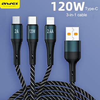 Awei CL-972 3 in 1 USB to M+C+L Cable Type C 120W Super Fast Charge Compatible For Samsung iPhone Huawei