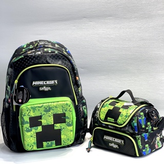 Smiggle Minecraft กระเป๋าเป้สะพายหลัง กระเป๋านักเรียน ใส่กล่องอาหารกลางวัน แบบพับได้ สไตล์คลาสสิก สําหรับเด็ก