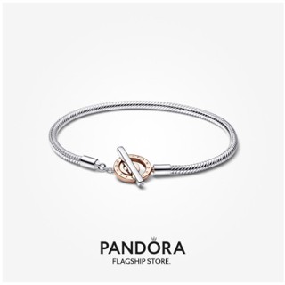 Pandora สร้อยข้อมือโซ่ สองสี โลโก้ T-Bar ลายงู