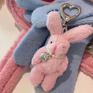 พวงกุญแจ จี้ตุ๊กตากระต่ายน่ารัก ประดับลูกปัดไข่มุก สไตล์ญี่ปุ่น