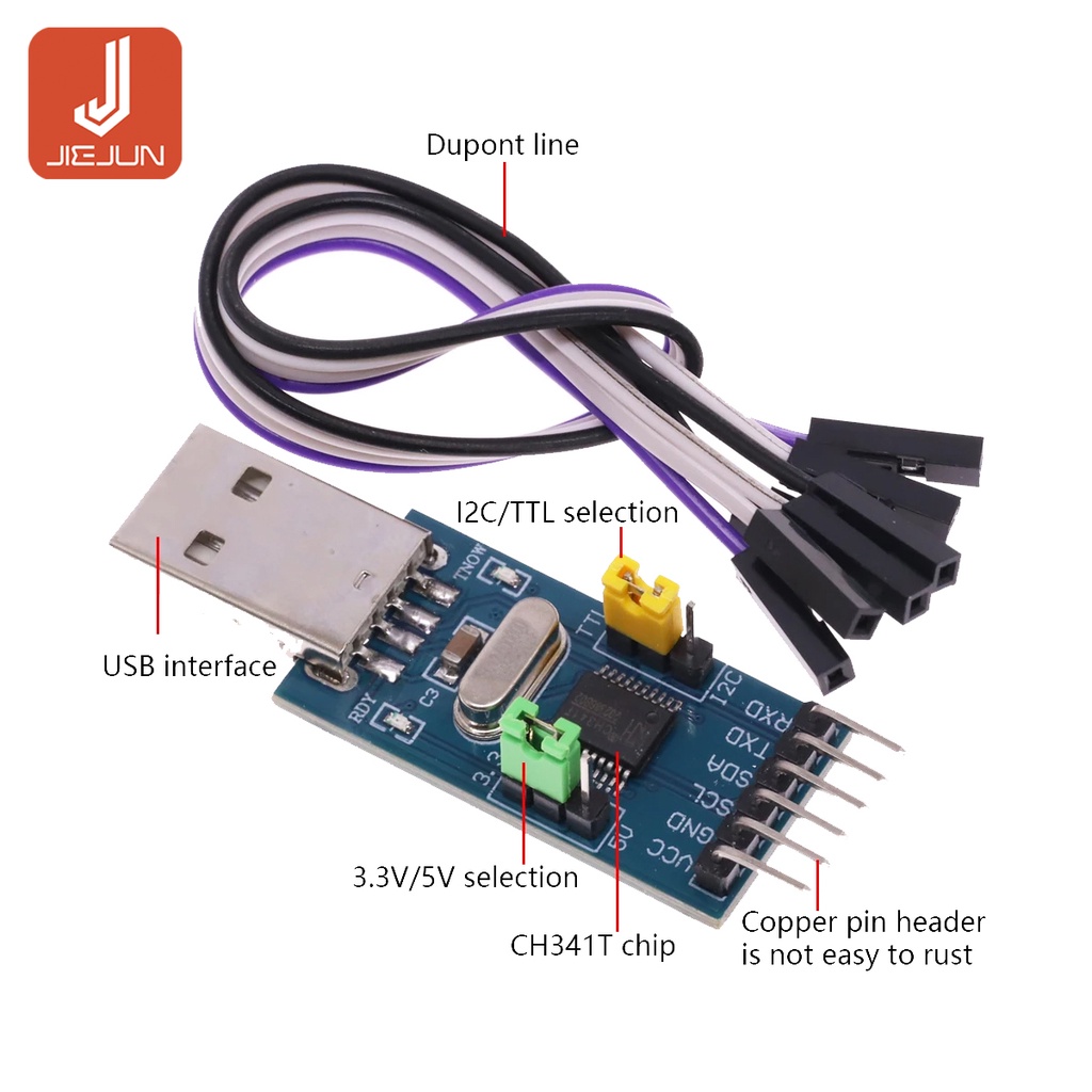 CH341T โมดูล 2 ใน 1 3.3V 5V USB ถึง I2C IIC UART USB ถึง TTL ตัวดาวน์ ...