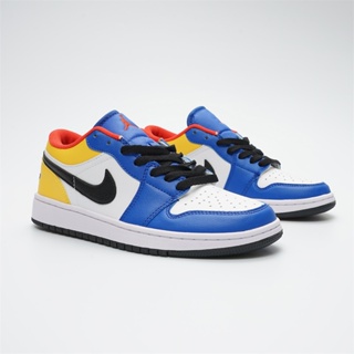 Air Jordan 1 AJ1 Low GS Lakers รองเท้าผ้าใบลําลอง ข้อสั้น เหมาะกับการวิ่ง สีฟ้า สีเหลือง