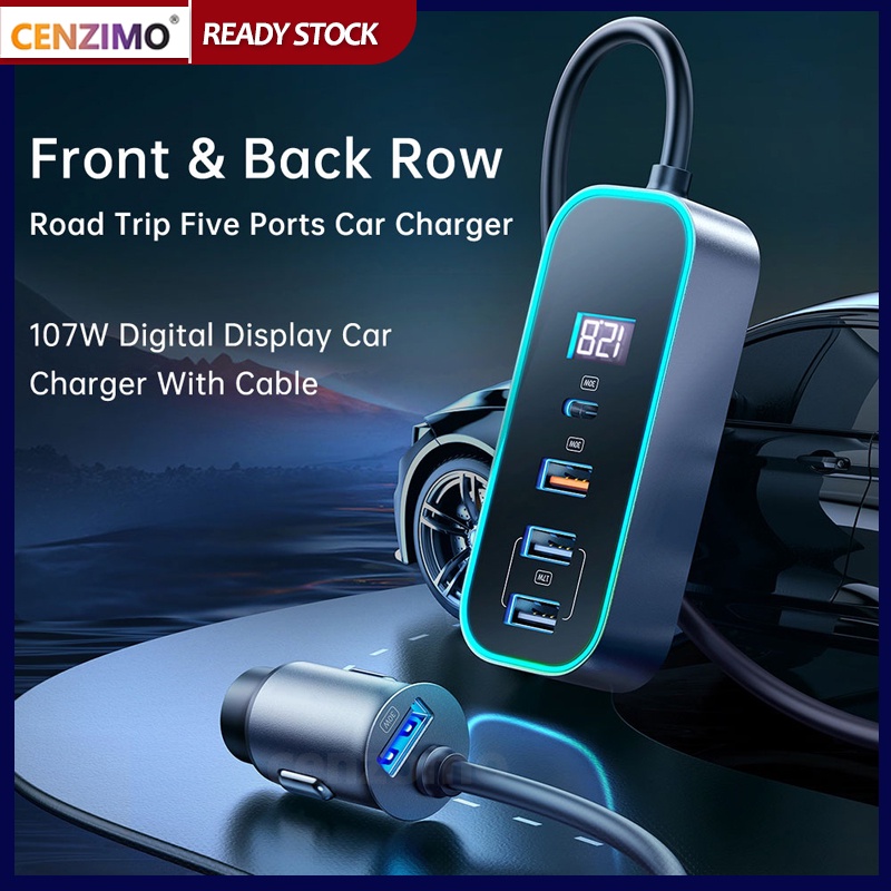 cenzimo-อะแดปเตอร์ที่ชาร์จในรถยนต์-107w-pd-4-พอร์ต-usb-ชาร์จเร็ว-จอแสดงผลดิจิทัล-led-ชาร์จเร็ว-usb-c-pd-3-0-qc-4-0-qc3-0-pps-type-c