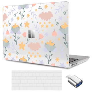 Flower Protective Case For 13.5" 15inch Microsoft Surface Laptop 5/4/3 Laptop Go 2/1 2022 2020 2019 Hard Shell Case with Keyboard Cover &amp; USB C Adapter