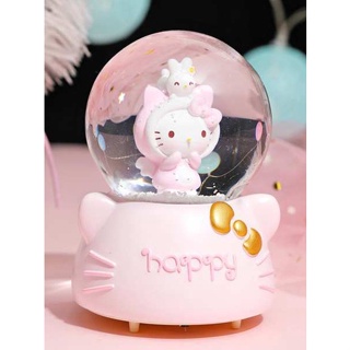 ไขลานกล่องดนตรี กล่องดนตรี น่ารัก Hello Kitty KT Cat Snowflake Music Box กล่องดนตรี Crystal Ball เครื่องประดับสาวน้อยของขวัญวันเกิดเด็ก
