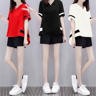 พร้อมส่ง ชุดกีฬา เสื้อแขนสั้น กางเกงขาสั้น ทรงหลวม สไตล์เกาหลี พลัสไซซ์ เหมาะกับฤดูร้อน สําหรับผู้หญิง นักเรียน