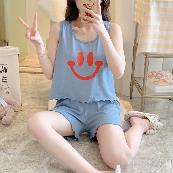 ชุดนอน-เสื้อสายเดี่ยว-แขนกุด-ผ้าฝ้ายแท้-แบบบาง-สองชิ้น-แฟชั่นฤดูร้อน-สําหรับผู้หญิง