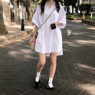 เสื้อเชิ้ตแขนสั้น ความยาวปานกลาง ทรงหลวม สีขาว สไตล์ตะวันตก แฟชั่นฤดูร้อน สําหรับผู้หญิง และนักเรียน