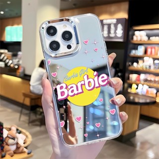 เคสโทรศัพท์มือถือ กรอบโลหะ กระจก ลายบาร์บี้น่ารัก สําหรับ iphone 14 pro max 11 12 13 8 7 Plus X XR XSMax