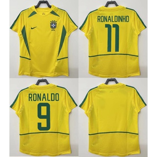 เสื้อกีฬาแขนสั้น ลายทีมชาติฟุตบอล Brazil 2002 Carlos Romario Ronaldinho Jerseys ชุดเยือน สําหรับผู้ชาย