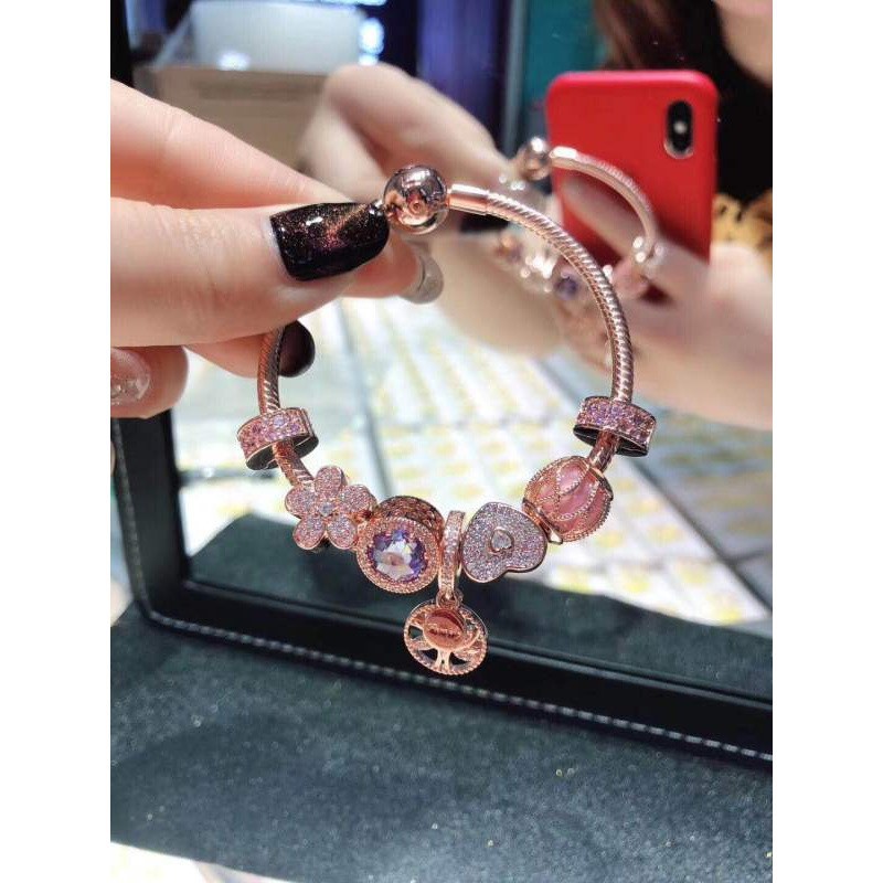 ขายดี-ใหม่-พร้อมส่ง-กําไลข้อมือ-ชุบสีโรสโกลด์-ลายดอกไม้-pan-bracelet-ad1-ci686-ass6688