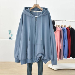 เสื้อกันหนาวมีซิป 300 จิน บวกขนาดผู้หญิงอ้วนมม. เสื้อสเวตเตอร์คู่ผู้หญิงฤดูใบไม้ผลิและฤดูใบไม้ร่วงบางเบสบอลเครื่องแบบหลวมเสื้อคาร์ดิแกนเกาหลี