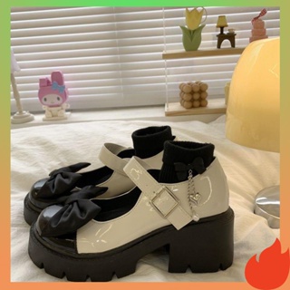 รองเท้านักเรียนผู้หญิง Mary Jane Shoes Woman 2022 ฤดูใบไม้ผลิและฤดูใบไม้ร่วงแพลตฟอร์มใหม่สไตล์อังกฤษรองเท้าหนังขนาดเล็กญี่ปุ่น JK College Style Bow Single Shoes