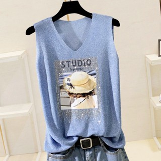 เสื้อสายเดี่ยวแขนกุดลําลอง ผ้าเรยอน แบบบาง ระบายอากาศได้ดี พิมพ์ลายเพชร ทรงหลวม ขนาดใหญ่ แฟชั่นฤดูร้อน สําหรับผู้หญิง