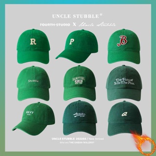หมวกไหมพรมผู้หญิง หมวกกันแดด หมวกไหมพรม 2023 Four Seasons New Green Hat Male Stubble Uncle Soft Top Baseball Cap Forest Green Tide แบรนด์ถักหมวกสาว