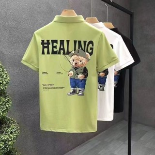 เสื้อโปโลแขนสั้น ผ้าฝ้าย ผ้าตาข่าย ระบายอากาศได้ดี พิมพ์ลาย ขนาดใหญ่ เข้ากับทุกการแต่งกาย สําหรับผู้ชาย
