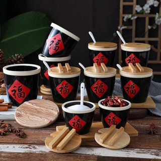 ขวดใส่เครื่องปรุง ที่ใส่เครื่องปรุง สร้างสรรค์ขนาดเล็ก fuzi jar โถซอสขนาดเล็ก fu jar ขวดปรุงรสเซรามิกขนาดเล็ก ceramic hotel chili vintage seasoning jar