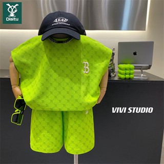 Dis Rabbit ชุดเสื้อแขนกุด กางเกงขาสั้น พิมพ์ลายการ์ตูนกระต่าย ลําลอง สองชิ้น เหมาะกับฤดูร้อน สําหรับเด็กผู้ชาย 2023