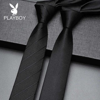 เนคไท Playboy ผูกผู้ชายอย่างเป็นทางการชุดธุรกิจลําลองมือเล่นรุ่นเกาหลีซิปฟรีปมนักเรียนสีดําแคบ 6 ซม